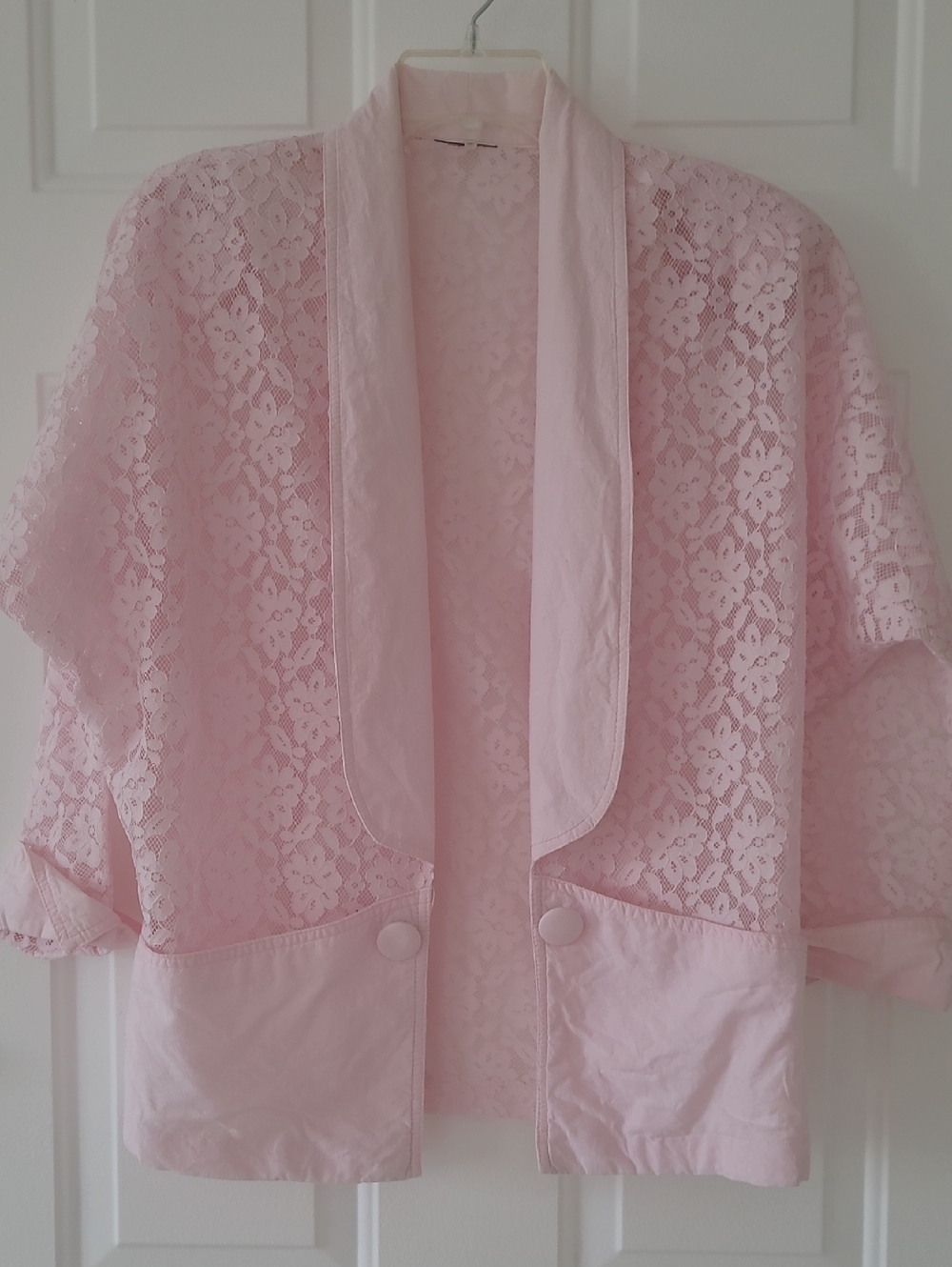 Vintage 80" Soft Pink Lace Kimono Jacket